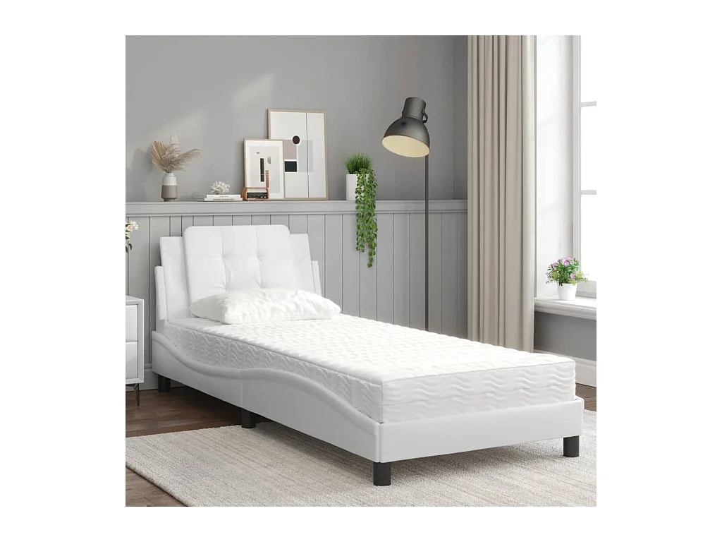 Cama con colchón blanco 90x190 cm símil piel