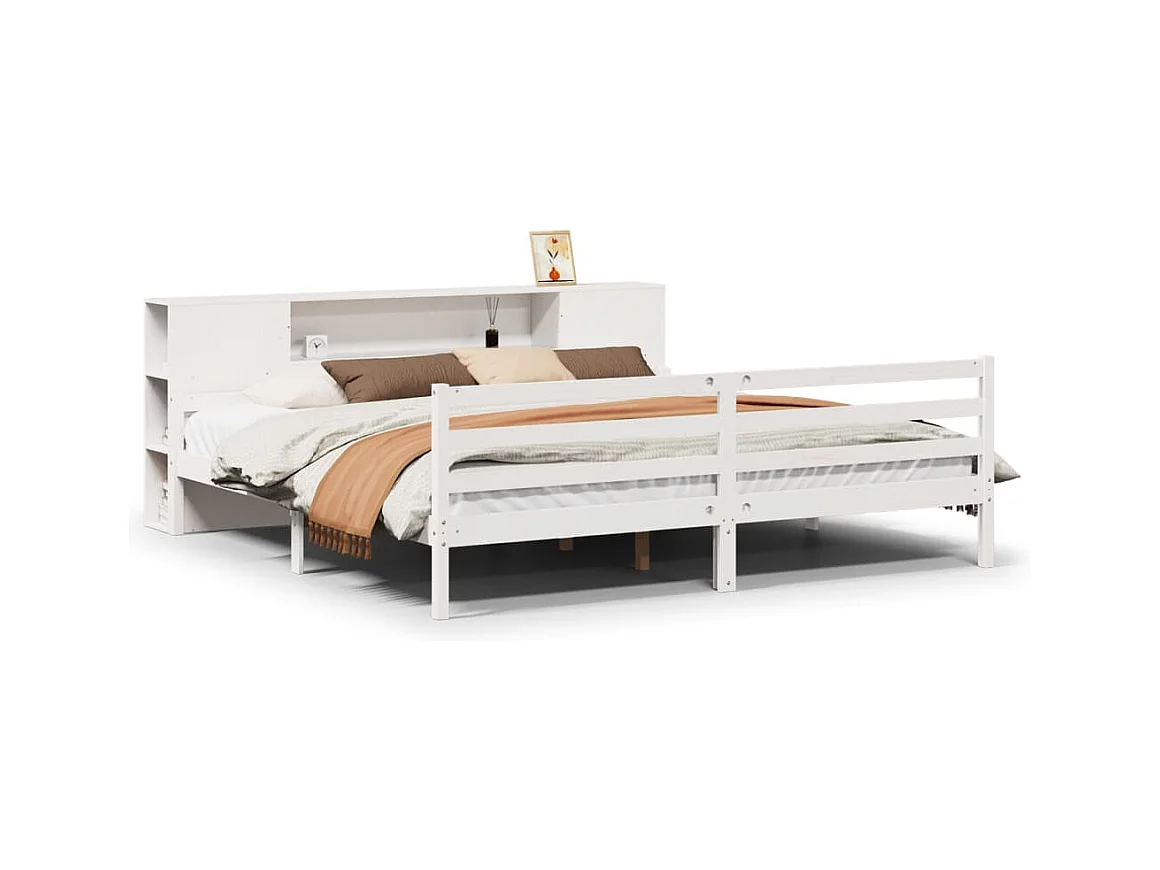 Cama librería blanca sin colchón 180x200 cm madera maciza de pino