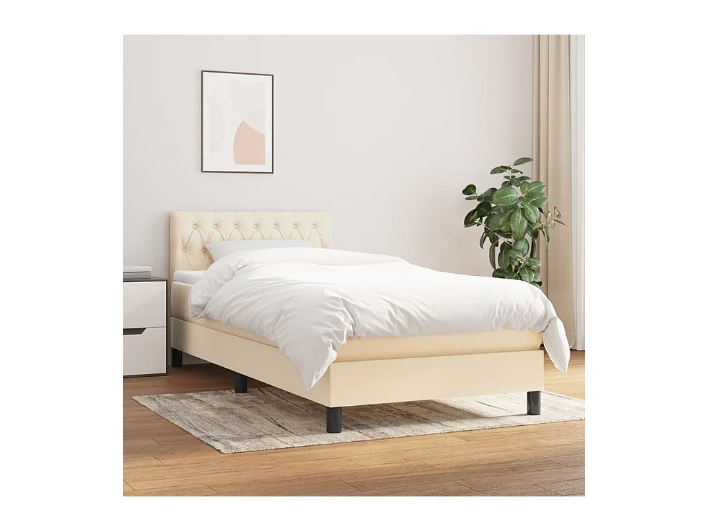 Sommier à lattes de lit et matelas Crème 90x190 cm Tissu