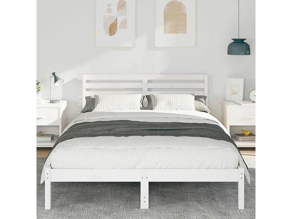 Wit bedframe 140 x 220 cm Massief grenenhout