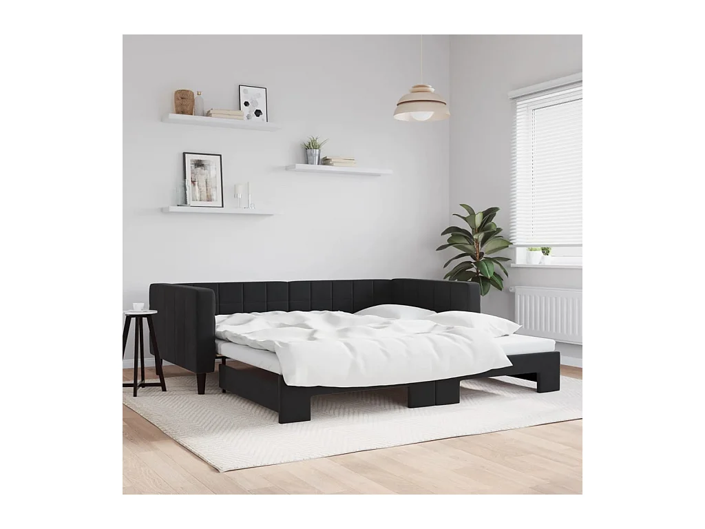 Tagesbett mit Ausziehbett ohne Matratze schwarz 100x200 cm