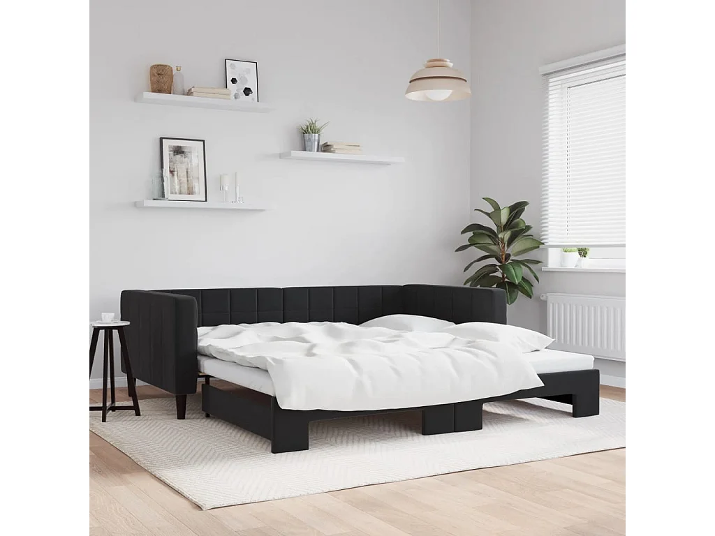 Lit de jour avec gigogne sans matelas noir 100x200 cm