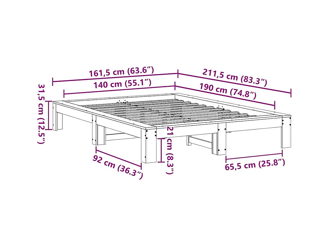 Bedframe zonder matras 140x190 cm massief grenenhout