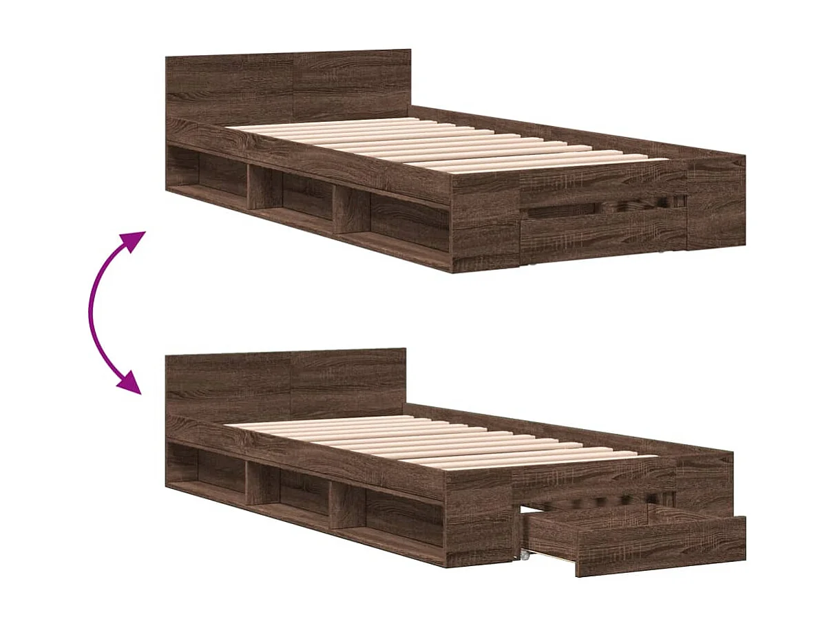 Estructura de cama con cajón sin colchón roble marrón 75x190 cm