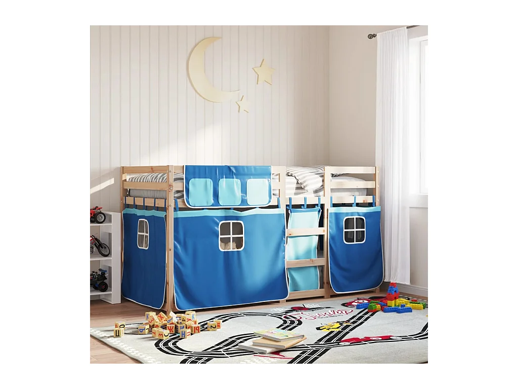 Stapelbed zonder matras blauw 75x190 cm massief grenenhout