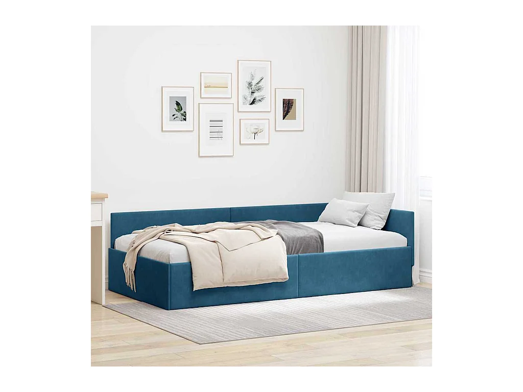 Ander hoekbedframe met hoofdeinde blauw 90 x 200 cm