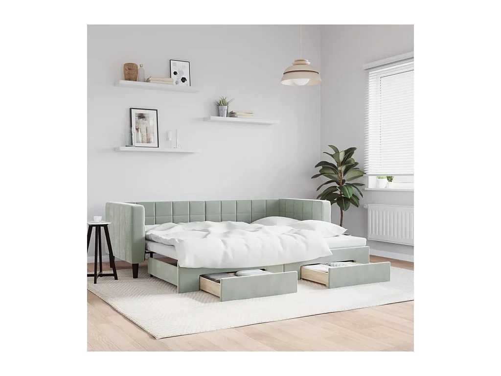 Tagesbett mit Ausziehbett und Schubladen ohne Matratze 80x200 cm