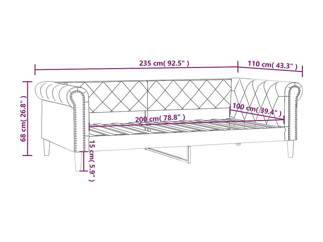 Lit de jour sans matelas noir 100x200 cm similicuir
