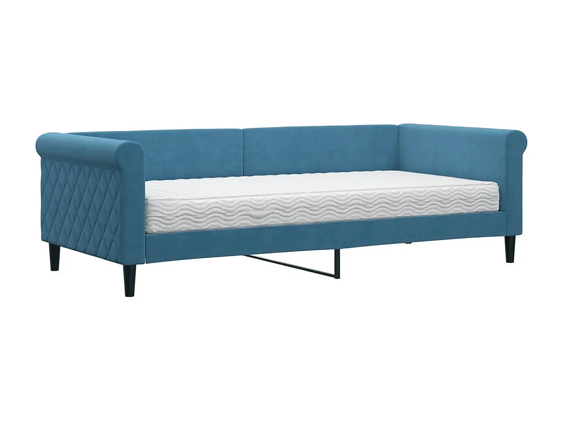 Lit de jour avec matelas bleu 90x200 cm velours