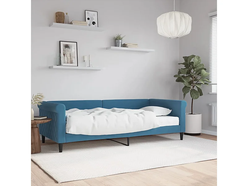 Divano letto con materasso in velluto blu 90x200 cm