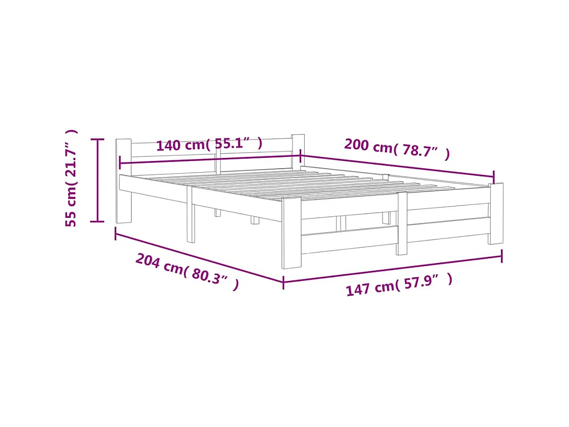 Cadre de lit sans matelas blanc bois de pin massif 140x200 cm