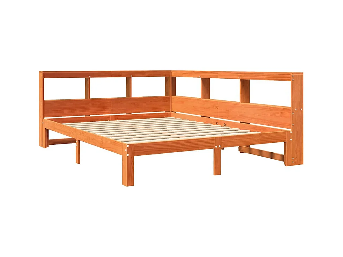Cama librería sin colchón, color marrón cera, 140x200 cm, pino macizo