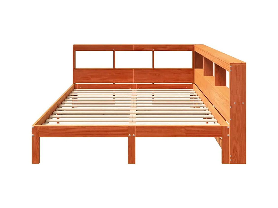 Cama librería sin colchón, color marrón cera, 140x200 cm, pino macizo