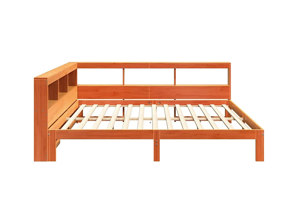 Cama librería sin colchón, color marrón cera, 140x200 cm, pino macizo