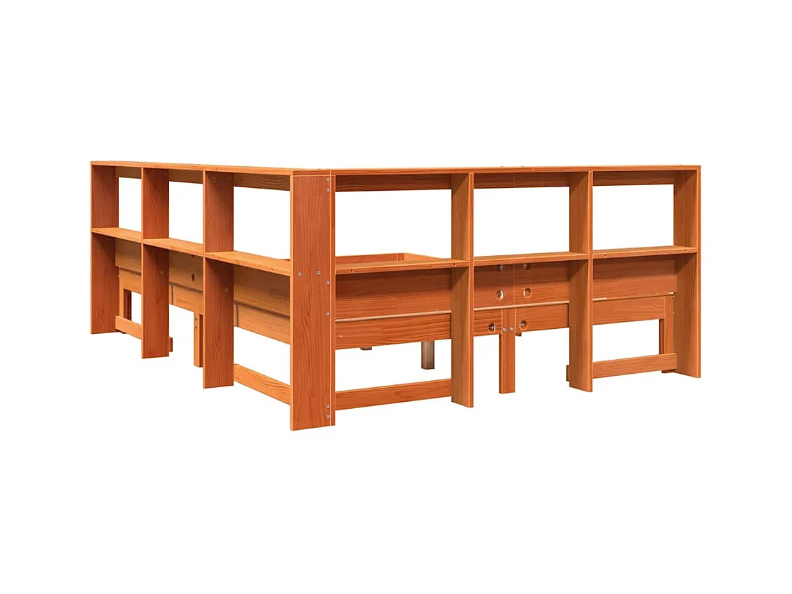 Cama librería sin colchón, color marrón cera, 140x200 cm, pino macizo