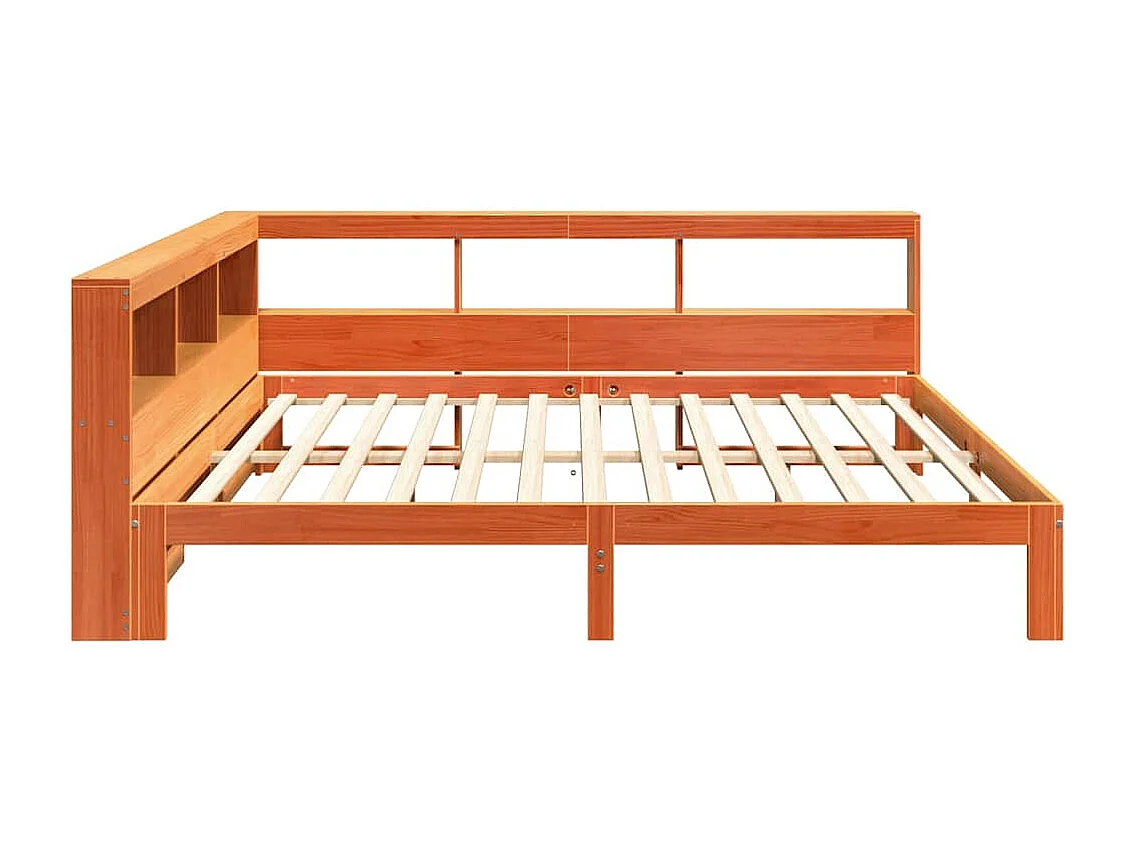 Lit bibliothèque sans matelas cire marron 140x200 cm pin massif