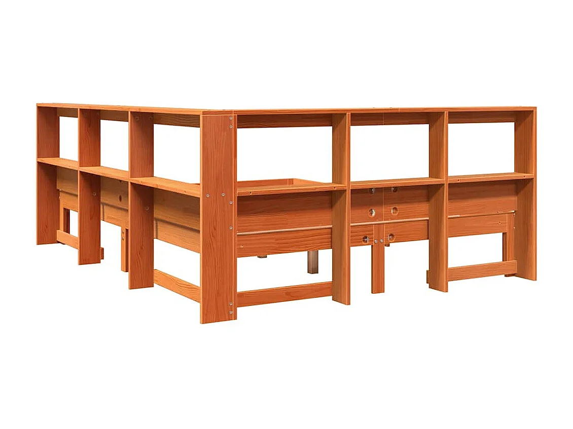 Lit bibliothèque sans matelas cire marron 140x200 cm pin massif