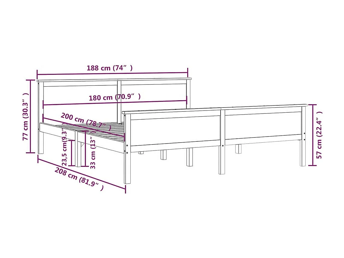 Honingbruin massief grenen bedframe zonder matras 180x200cm