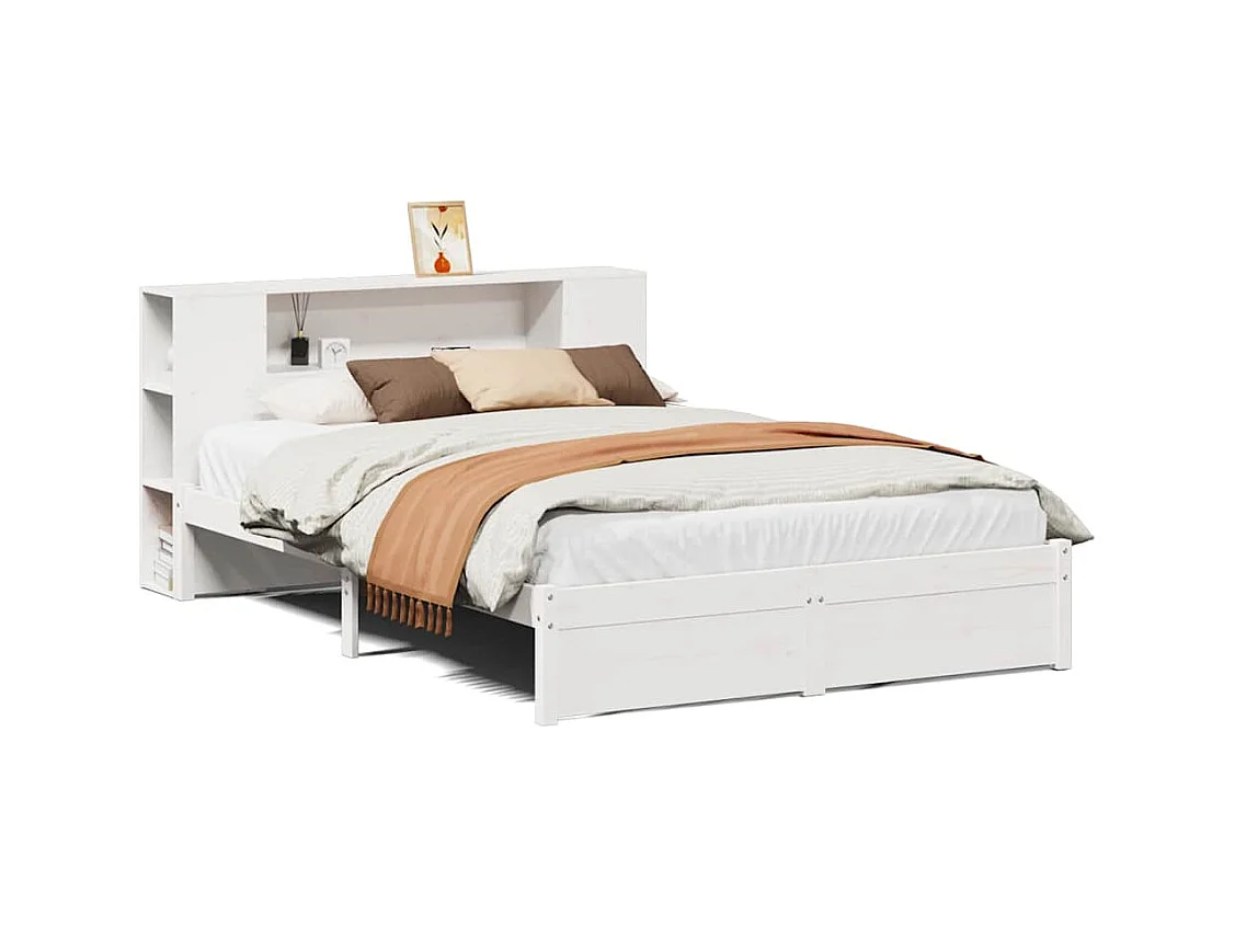 Cama biblioteca sin colchón blanca 140x190 cm madera maciza de pino