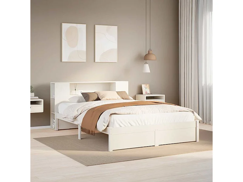 Cama biblioteca sin colchón blanca 140x190 cm madera maciza de pino