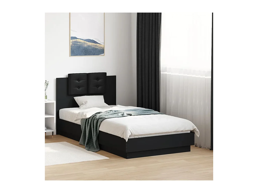 Struttura letto con LED senza materasso nero 75x190 cm