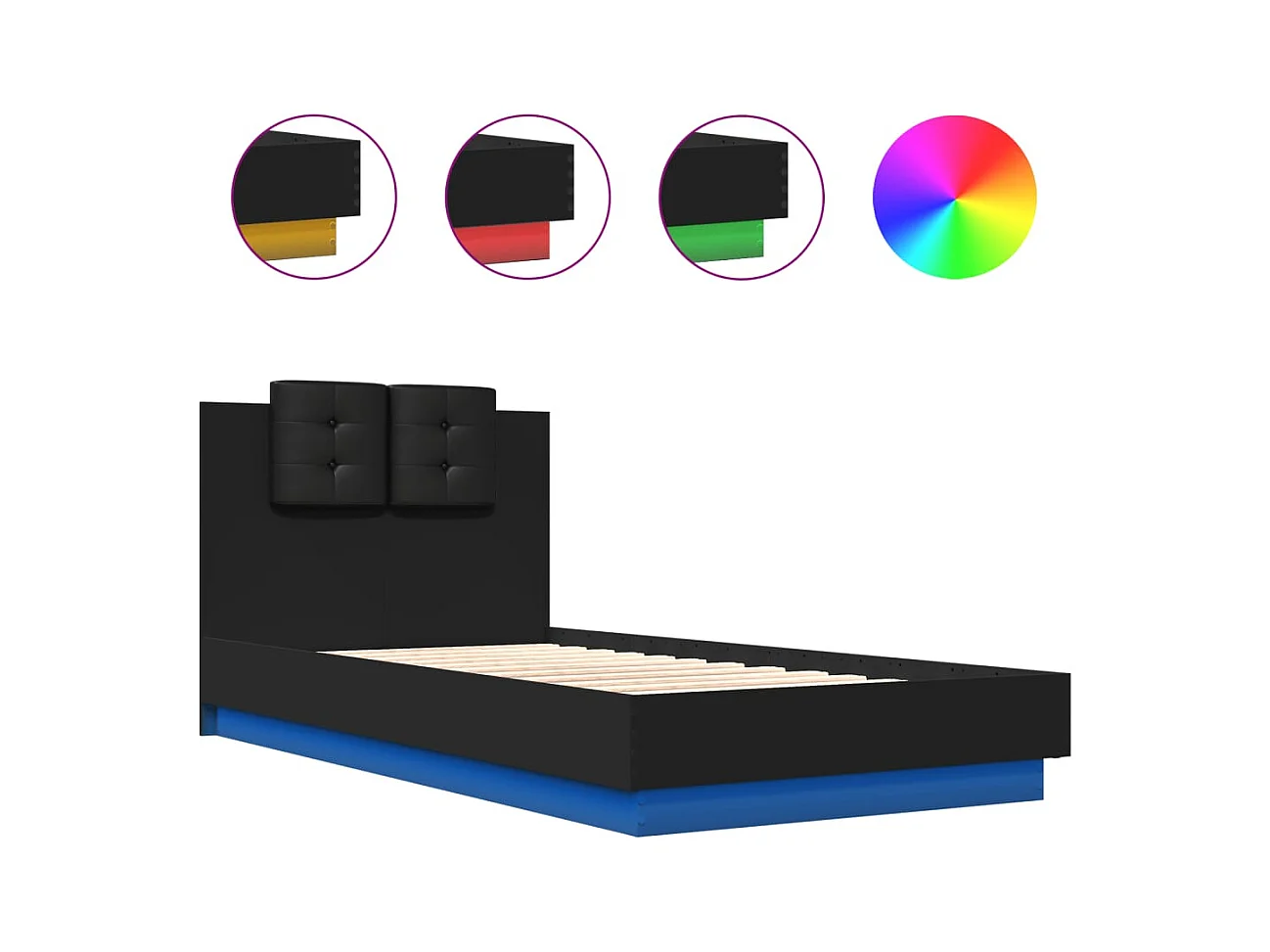 Struttura letto con LED senza materasso nero 75x190 cm