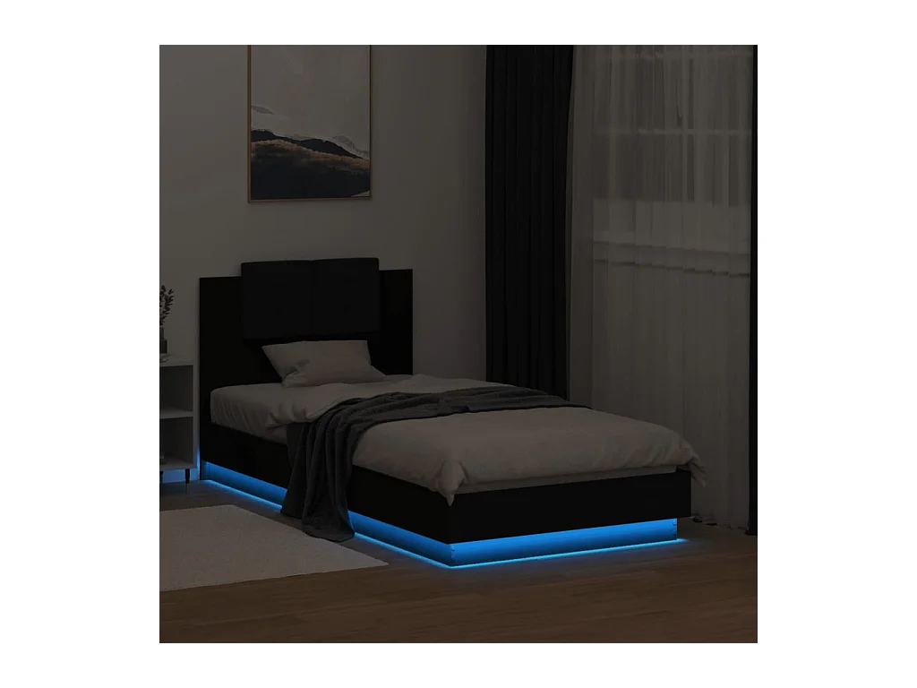 Struttura letto con LED senza materasso nero 75x190 cm