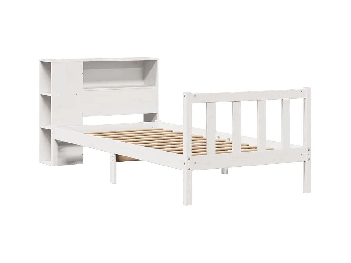 Cama librería blanca sin colchón 100x200 cm madera maciza de pino