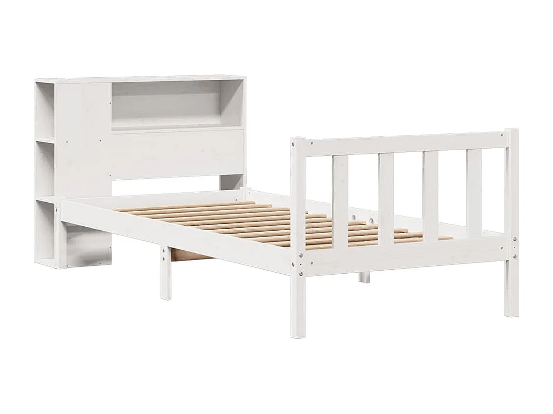 Cama librería blanca sin colchón 100x200 cm madera maciza de pino