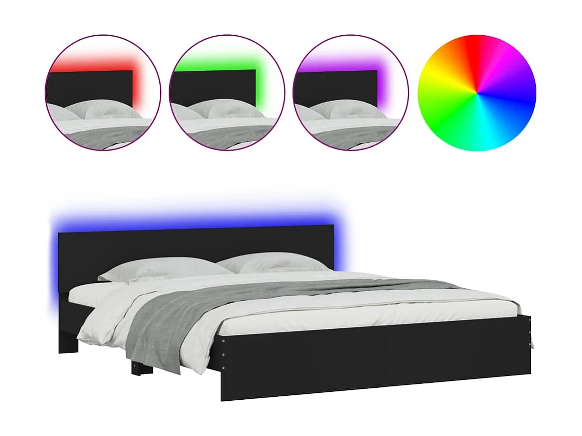 Bettgestell mit LED ohne Matratze schwarz 180x200 cm