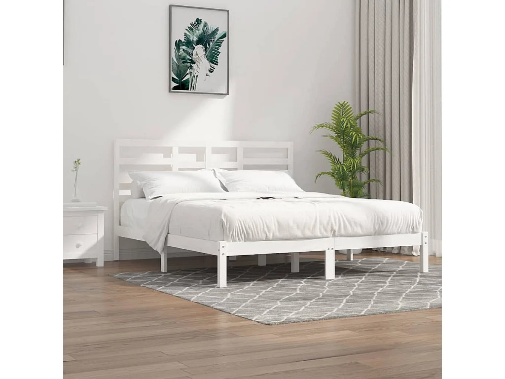 Cadre de lit sans matelas blanc bois massif 200x200 cm