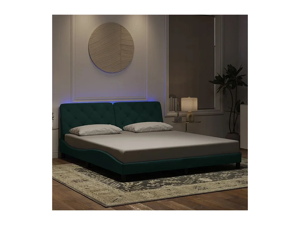 Bedframe met LED-verlichting donkergroen 180x200 cm fluweel