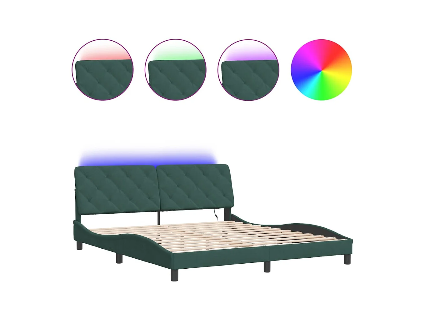 Bedframe met LED-verlichting donkergroen 180x200 cm fluweel