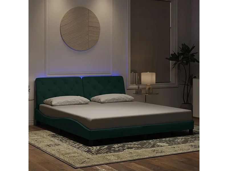 Estructura de cama con luces LED verde oscuro 180x200 cm terciopelo