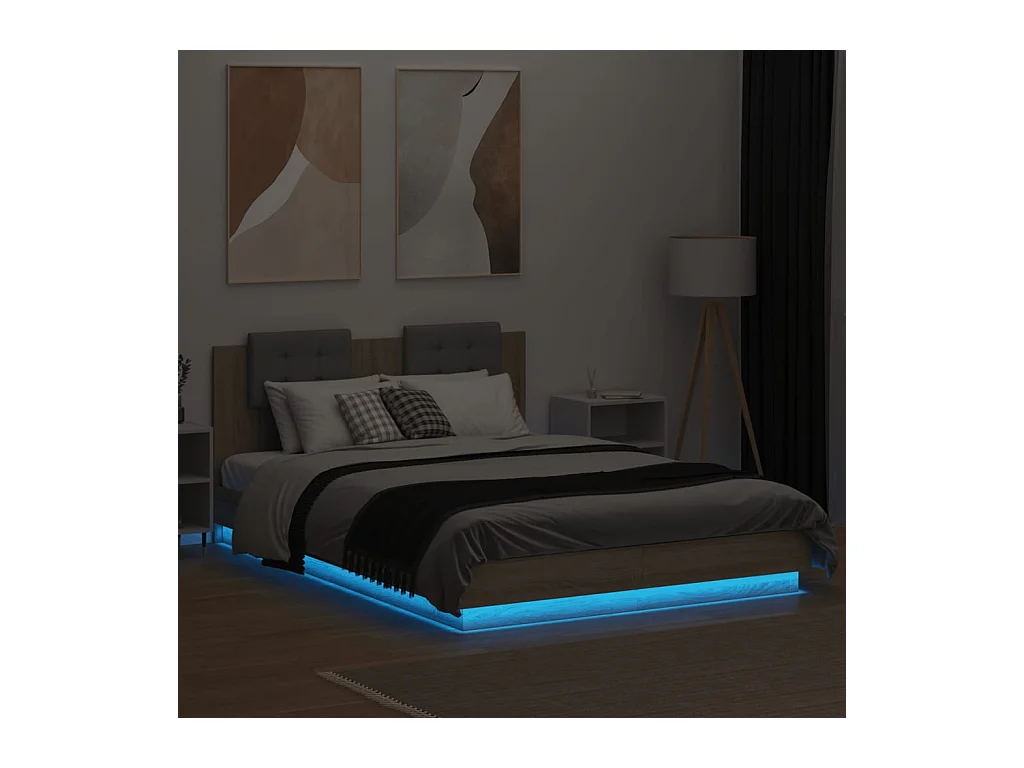 Bedframe met LED zonder matras Sonoma eiken 150x200 cm