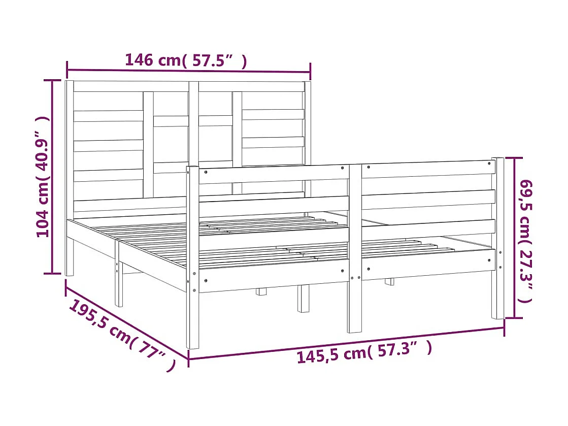 Cadre de lit sans matelas blanc bois massif 140x190 cm