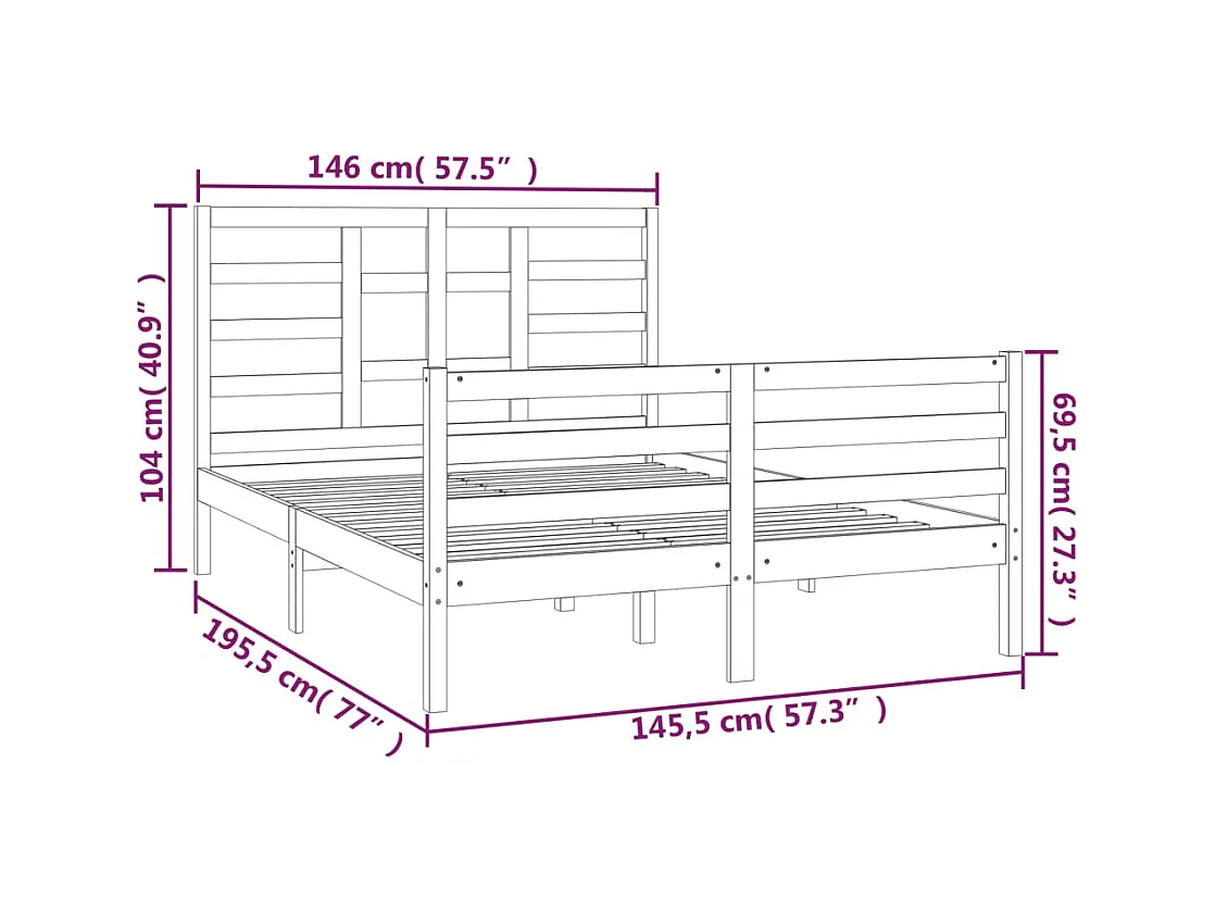 Bedframe zonder matras wit massief hout 140x190 cm