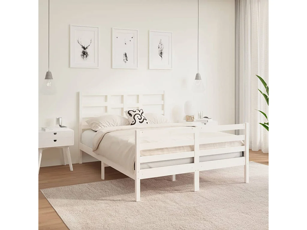 Estructura de cama sin colchón de madera maciza blanca 140x190 cm