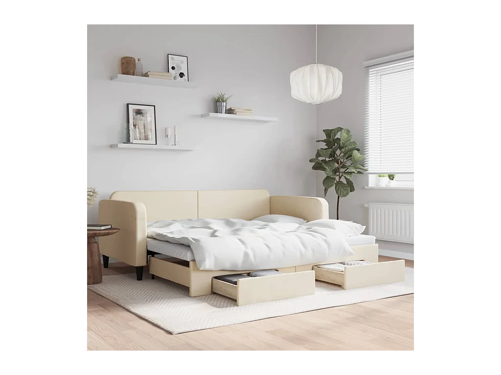 Dagbed met onderschuifbed en lades zonder crème matras 90x200cm