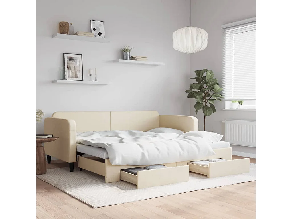 Dagbed met onderschuifbed en lades zonder crème matras 90x200cm
