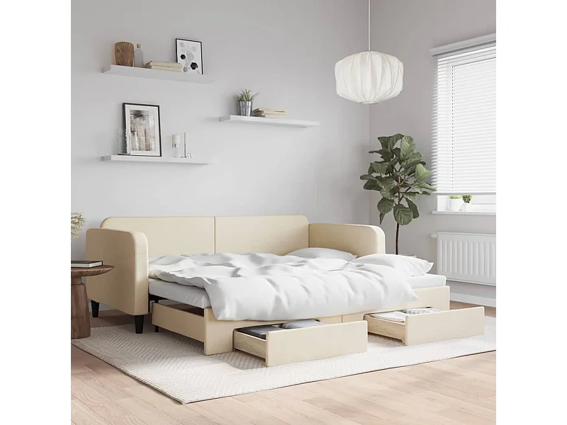 Tagesbett mit Ausziehbett und Schubladen ohne cremefarbene Matratze 90x200cm