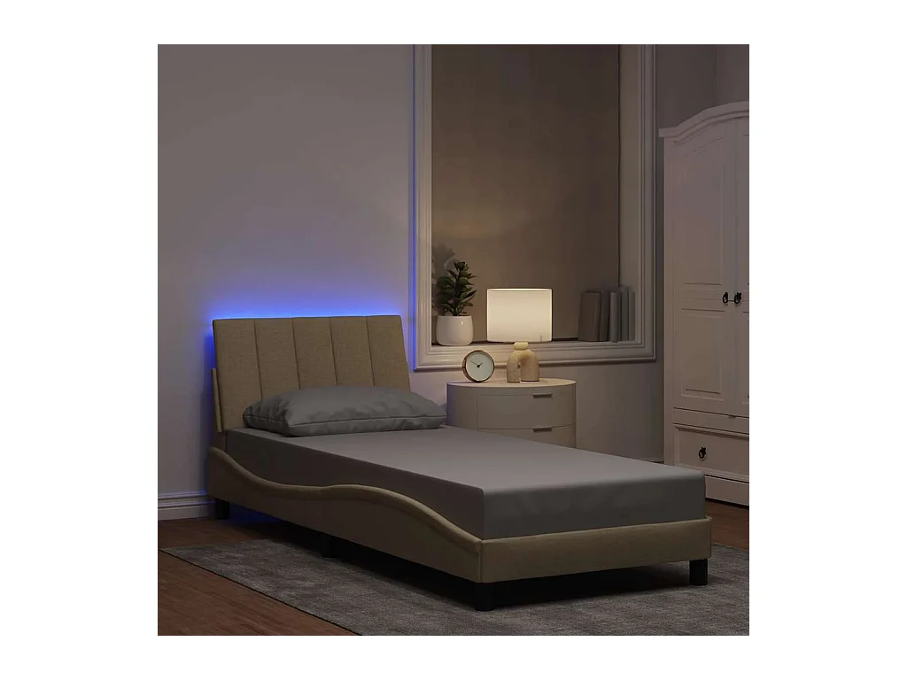 Cadre de lit sans matelas crème 90x190 cm tissu
