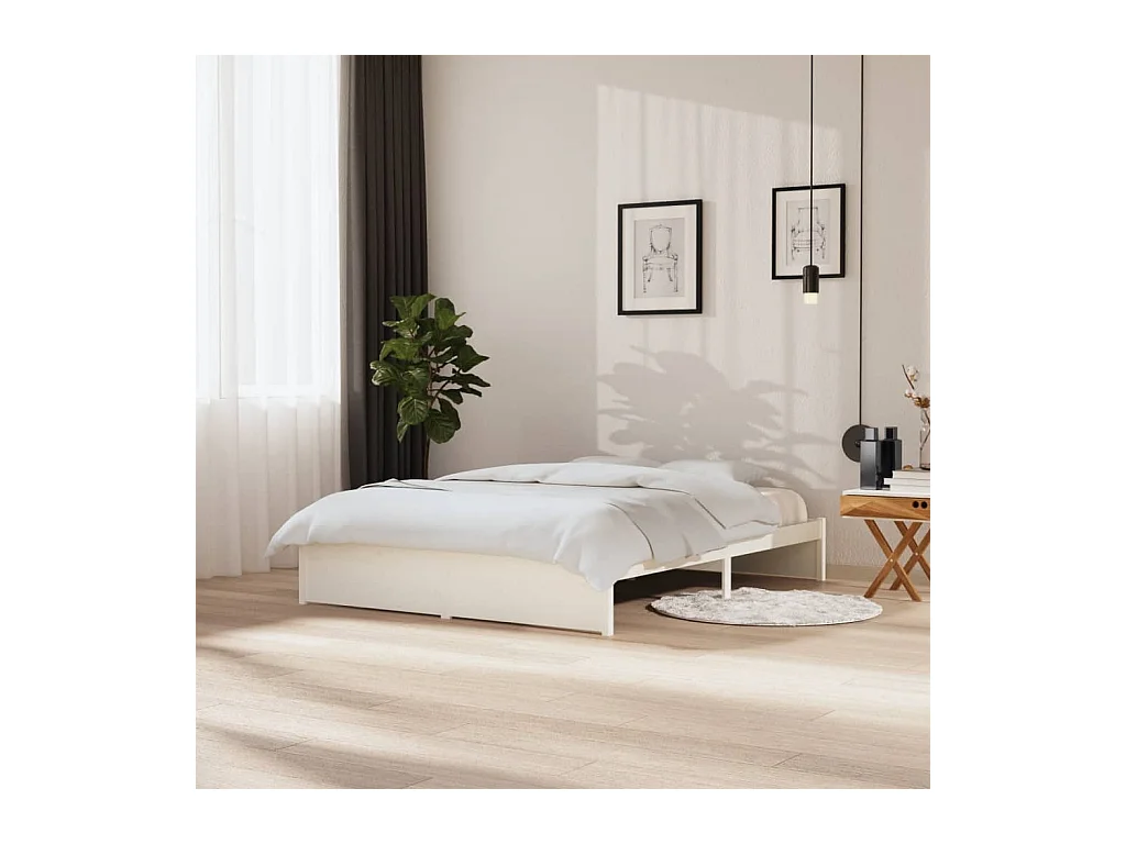 Cadre de lit sans matelas blanc bois massif 150x200 cm