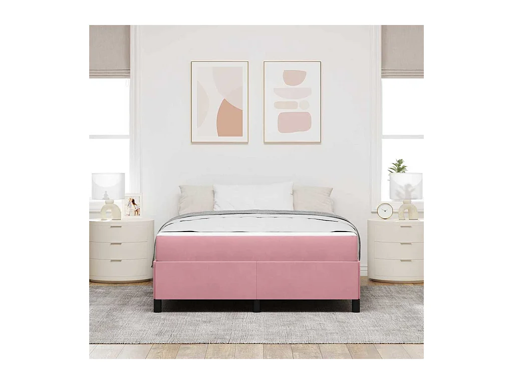 Bedframe met matras Roze en wit 140 x 190 cm Fluweel