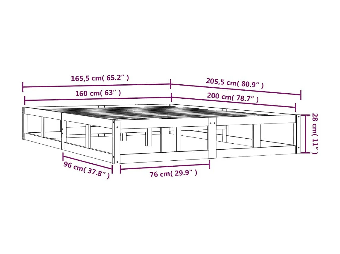 Struttura letto senza materasso bianco 160x200 cm in legno massello