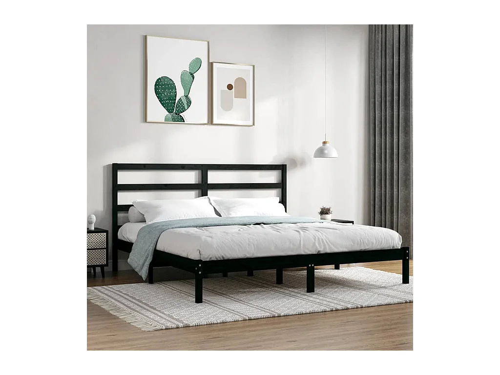 Bedframe zonder matras zwart 200x200 cm massief grenenhout