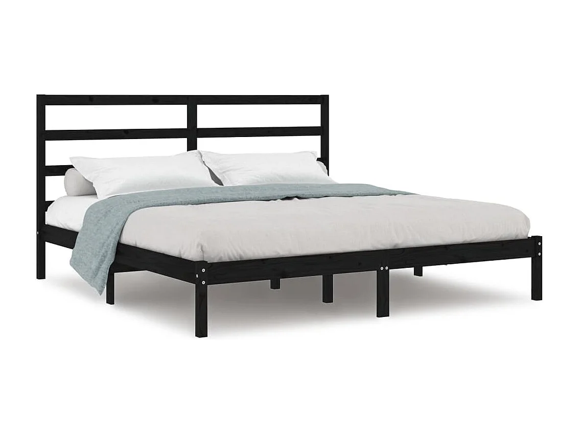 Estructura de cama sin colchón negra 200x200 cm madera maciza de pino