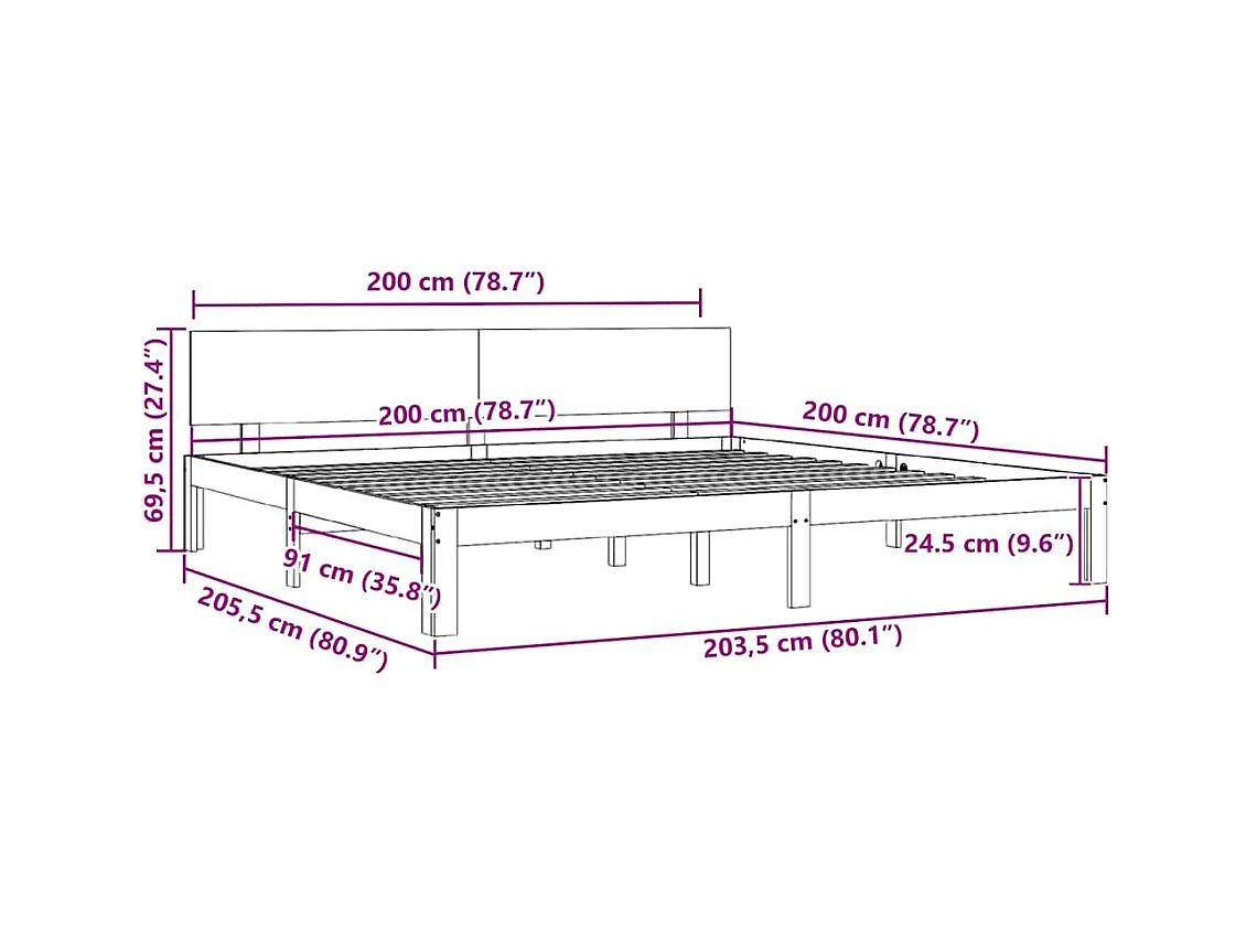 Bedframe zonder matras wit massief grenenhout 200x200 cm