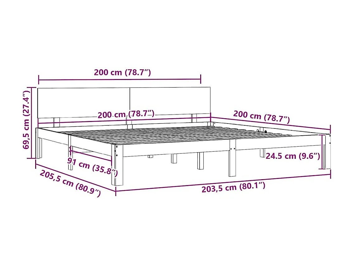 Estructura de cama sin colchón de madera maciza de pino blanco 200x200 cm
