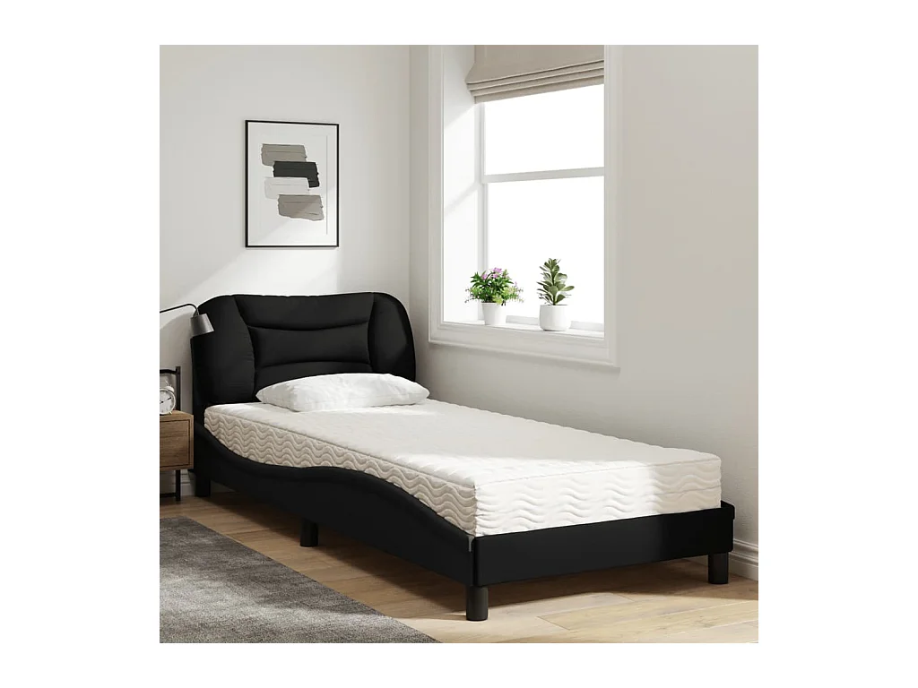 Letto con materasso in tessuto nero 80x200 cm